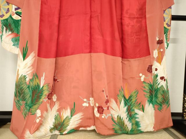 平和屋本店●アンティーク　大正ロマン　振袖　駒刺繍　御所車花文　金彩　正絹　逸品　AABI0783ck