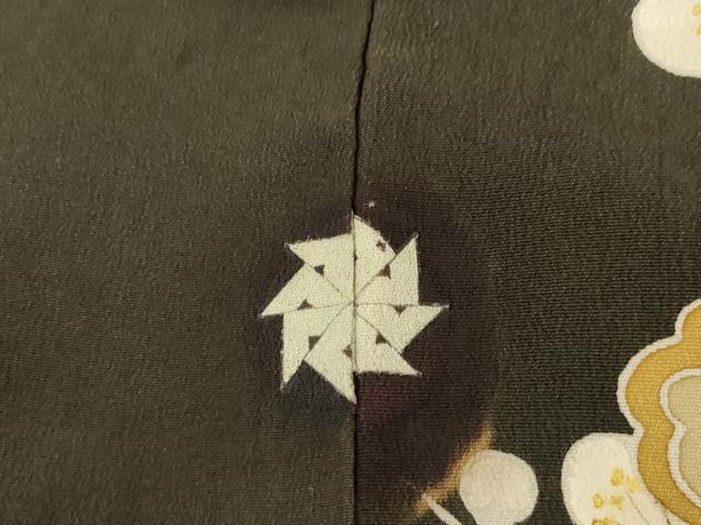 平和屋本店●アンティーク　大正ロマン　振袖　駒刺繍　中国三大刺繍　相良刺繍　御所車飛鶴花文　黒地　金彩　正絹　逸品　AABI0784ck