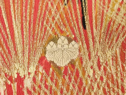 平和屋本店●アンティーク　大正ロマン　振袖　駒刺繍　飛鶴吉祥文　黒地　金彩　正絹　逸品　AABI0790ck