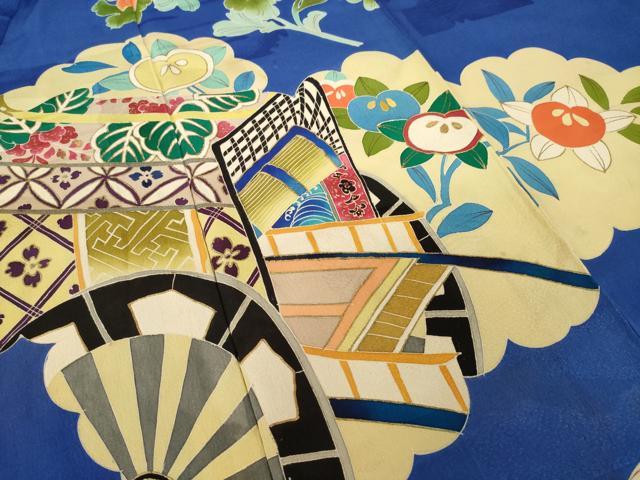 平和屋本店●アンティーク　大正ロマン　小振袖　二尺袖　駒刺繍　雲取り吉祥御所車文　金彩　正絹　逸品　AABI0791ck