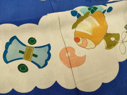 平和屋本店●アンティーク　大正ロマン　小振袖　二尺袖　駒刺繍　雲取り吉祥御所車文　金彩　正絹　逸品　AABI0791ck
