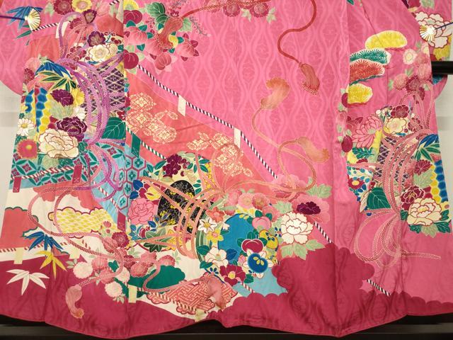 平和屋本店●アンティーク　大正ロマン　振袖　駒刺繍　花鼓文　正絹　逸品　AABI0792ck
