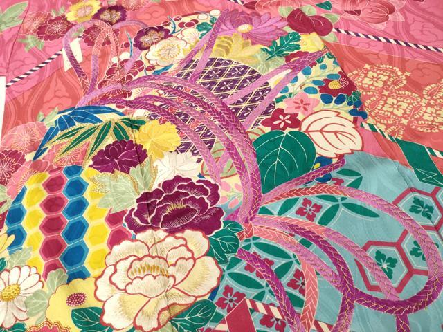 平和屋本店●アンティーク　大正ロマン　振袖　駒刺繍　花鼓文　正絹　逸品　AABI0792ck