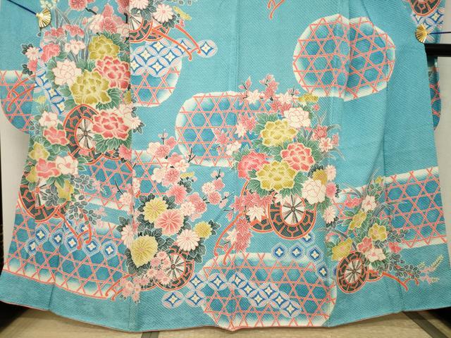 平和屋着物●名門　藤娘きぬたや・総絞り　振袖　花車文　正絹　逸品　AABI0794ck