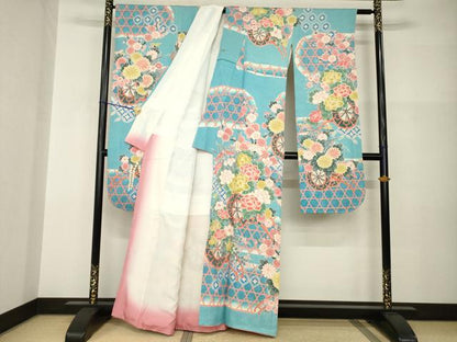 平和屋着物●名門　藤娘きぬたや・総絞り　振袖　花車文　正絹　逸品　AABI0794ck