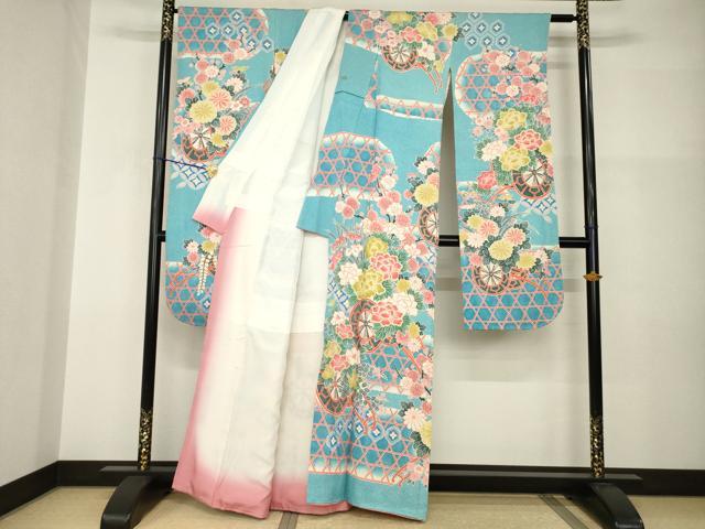 平和屋着物●名門　藤娘きぬたや・総絞り　振袖　花車文　正絹　逸品　AABI0794ck
