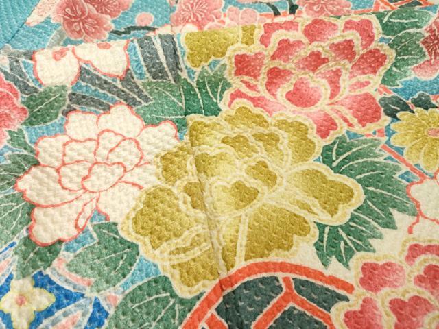 平和屋着物●名門　藤娘きぬたや・総絞り　振袖　花車文　正絹　逸品　AABI0794ck