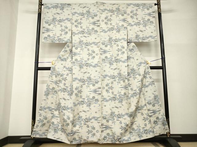 平和屋着物●本場大島紬　白大島　一元7マルキ　流水花文　総絣　正絹　逸品　AABI0797ck