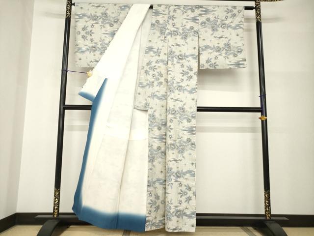 平和屋着物●本場大島紬　白大島　一元7マルキ　流水花文　総絣　正絹　逸品　AABI0797ck
