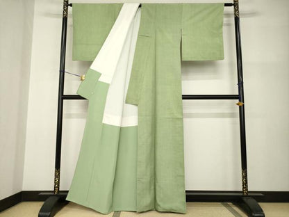 平和屋着物●上質な紬　色無地　黄海松茶色　鈴乃屋扱い　正絹　逸品　AABI0798ck