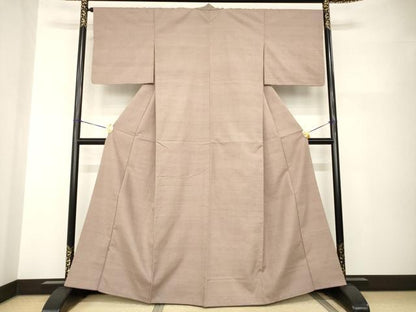 平和屋着物●結城紬　色無地　梅染色　正絹　逸品　AABI0799ck