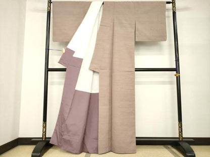 平和屋着物●結城紬　色無地　梅染色　正絹　逸品　AABI0799ck