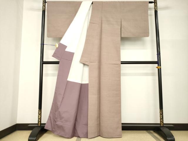 平和屋着物●結城紬　色無地　梅染色　正絹　逸品　AABI0799ck