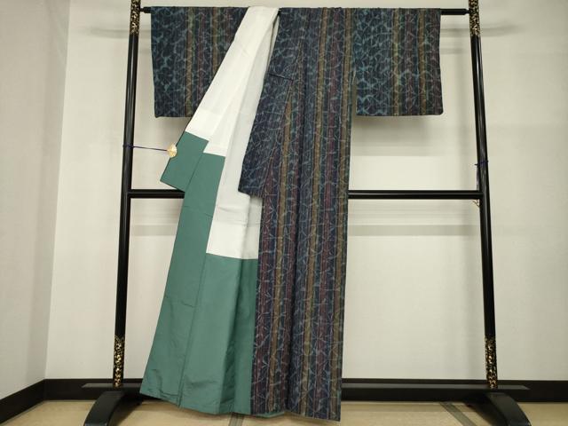 平和屋着物●上質な紬　蜘蛛絞り　正絹　逸品　AABI0801ck