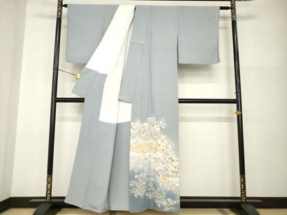 平和屋着物●豪華色留袖　駒刺繍　蔓帯花文　金彩　正絹　逸品　AABI0803ck