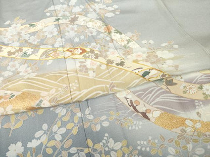 平和屋着物●豪華色留袖　駒刺繍　蔓帯花文　金彩　正絹　逸品　AABI0803ck