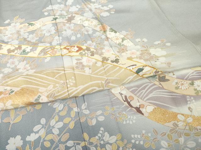 平和屋着物●豪華色留袖　駒刺繍　蔓帯花文　金彩　正絹　逸品　AABI0803ck