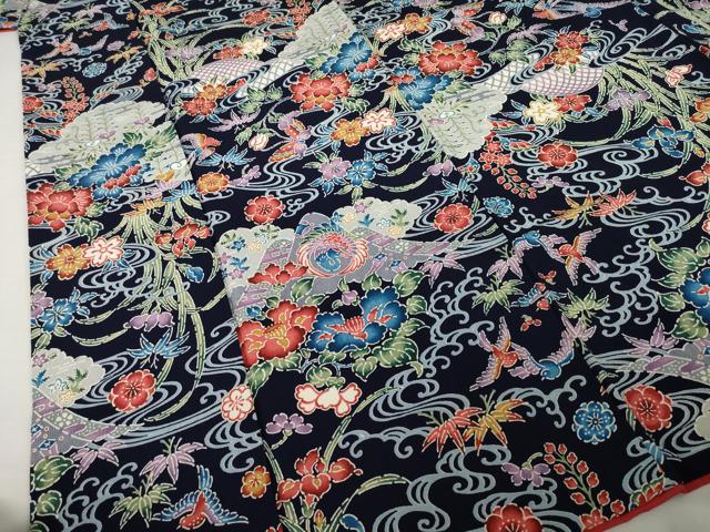 平和屋着物●上質な小紋　型染め　流水花鳥籬文　正絹　逸品　AABI0805ck