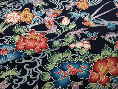 平和屋着物●上質な小紋　型染め　流水花鳥籬文　正絹　逸品　AABI0805ck