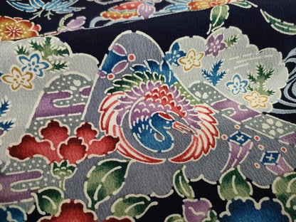 平和屋着物●上質な小紋　型染め　流水花鳥籬文　正絹　逸品　AABI0805ck