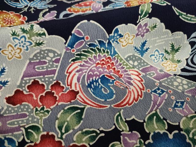 平和屋着物●上質な小紋　型染め　流水花鳥籬文　正絹　逸品　AABI0805ck