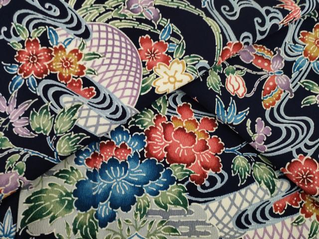 平和屋着物●上質な小紋　型染め　流水花鳥籬文　正絹　逸品　AABI0805ck