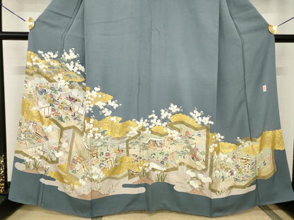 平和屋着物●豪華色留袖　作家物　駒刺繍　人物風景文　金彩　正絹　逸品　AABI0806ck