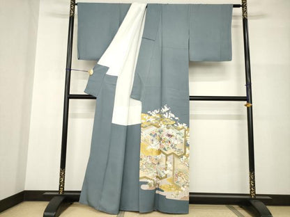 平和屋着物●豪華色留袖　作家物　駒刺繍　人物風景文　金彩　正絹　逸品　AABI0806ck