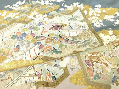 平和屋着物●豪華色留袖　作家物　駒刺繍　人物風景文　金彩　正絹　逸品　AABI0806ck