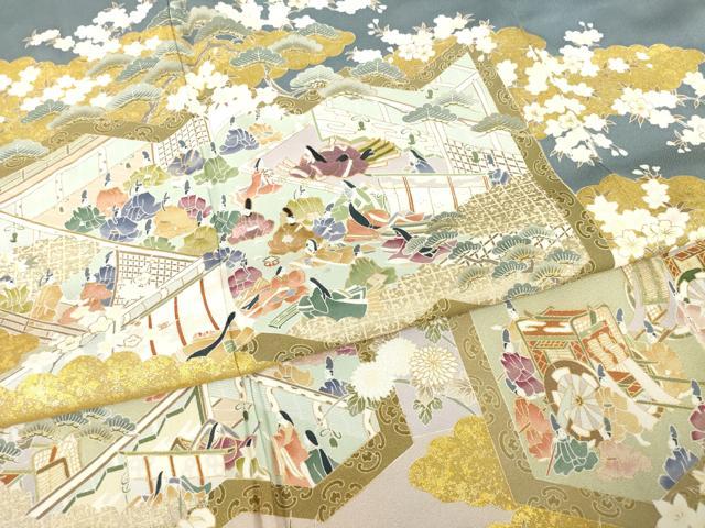 平和屋着物●豪華色留袖　作家物　駒刺繍　人物風景文　金彩　正絹　逸品　AABI0806ck