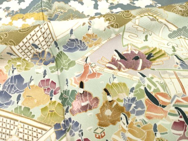 平和屋着物●豪華色留袖　作家物　駒刺繍　人物風景文　金彩　正絹　逸品　AABI0806ck