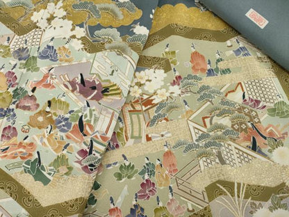 平和屋着物●豪華色留袖　作家物　駒刺繍　人物風景文　金彩　正絹　逸品　AABI0806ck