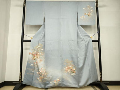 平和屋着物●訪問着　駒刺繍　御所車花文　金彩　正絹　逸品　AABI0808ck