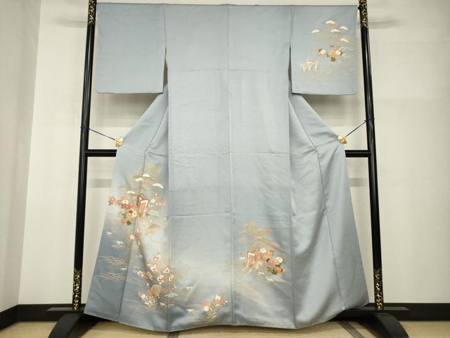 平和屋着物●訪問着　駒刺繍　御所車花文　金彩　正絹　逸品　AABI0808ck