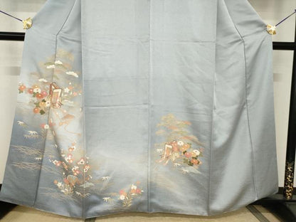 平和屋着物●訪問着　駒刺繍　御所車花文　金彩　正絹　逸品　AABI0808ck