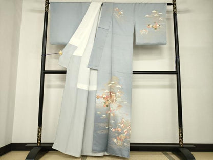 平和屋着物●訪問着　駒刺繍　御所車花文　金彩　正絹　逸品　AABI0808ck