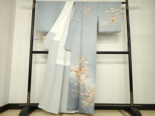 平和屋着物●訪問着　駒刺繍　御所車花文　金彩　正絹　逸品　AABI0808ck