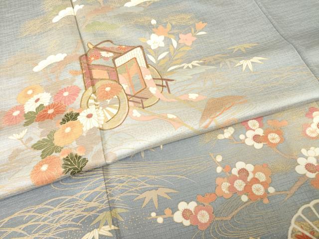 平和屋着物●訪問着　駒刺繍　御所車花文　金彩　正絹　逸品　AABI0808ck