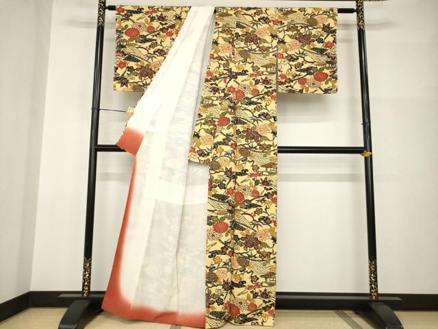 平和屋着物●上質な小紋　紅型　風景花文　正絹　逸品　AABI0809ck