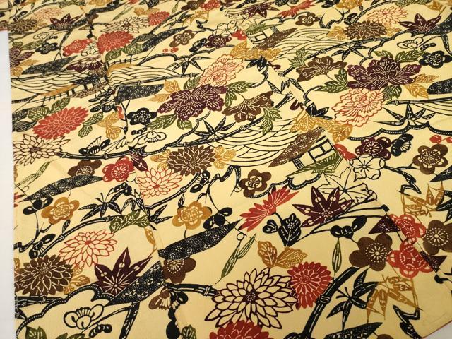 平和屋着物●上質な小紋　紅型　風景花文　正絹　逸品　AABI0809ck