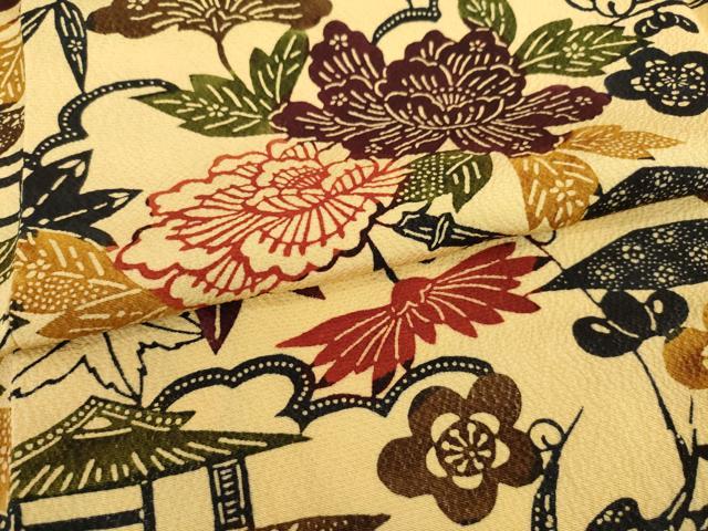 平和屋着物●上質な小紋　紅型　風景花文　正絹　逸品　AABI0809ck