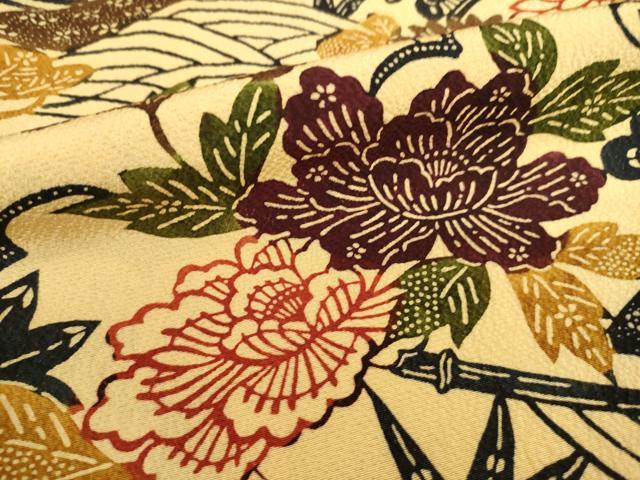 平和屋着物●上質な小紋　紅型　風景花文　正絹　逸品　AABI0809ck