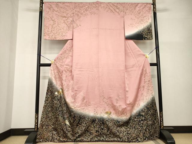 平和屋着物●訪問着　扇面花文　暈し染め　金彩　正絹　逸品　AABI0810ck