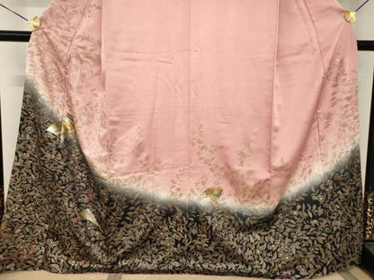 平和屋着物●訪問着　扇面花文　暈し染め　金彩　正絹　逸品　AABI0810ck