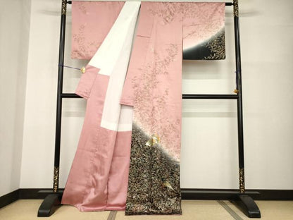 平和屋着物●訪問着　扇面花文　暈し染め　金彩　正絹　逸品　AABI0810ck