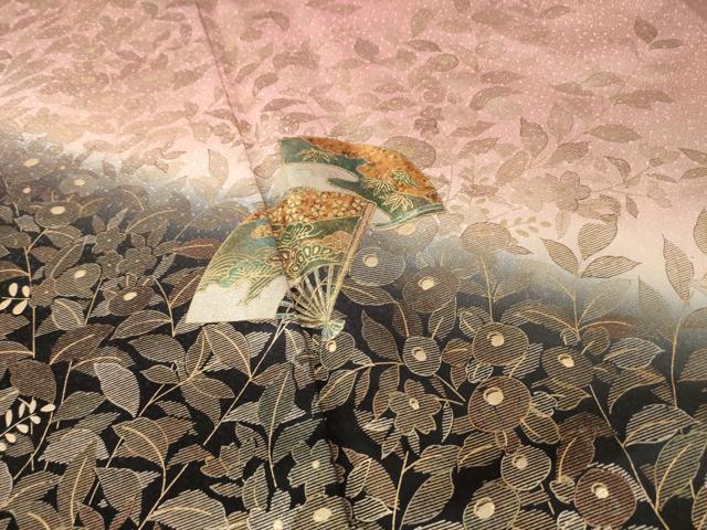 平和屋着物●訪問着　扇面花文　暈し染め　金彩　正絹　逸品　AABI0810ck