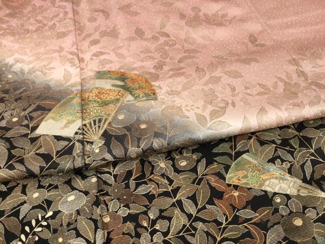 平和屋着物●訪問着　扇面花文　暈し染め　金彩　正絹　逸品　AABI0810ck