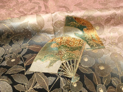 平和屋着物●訪問着　扇面花文　暈し染め　金彩　正絹　逸品　AABI0810ck