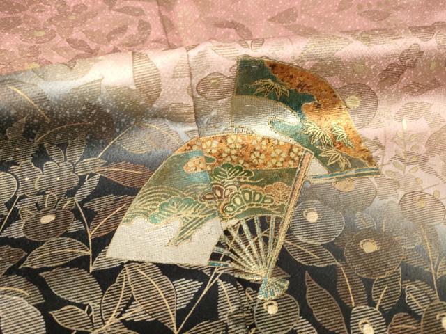 平和屋着物●訪問着　扇面花文　暈し染め　金彩　正絹　逸品　AABI0810ck