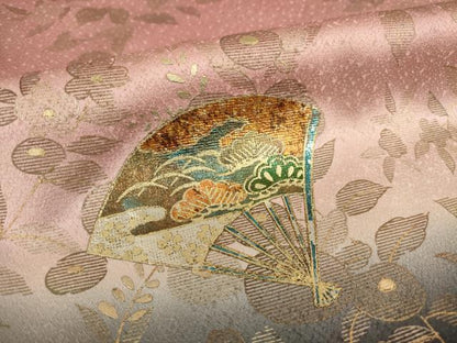 平和屋着物●訪問着　扇面花文　暈し染め　金彩　正絹　逸品　AABI0810ck